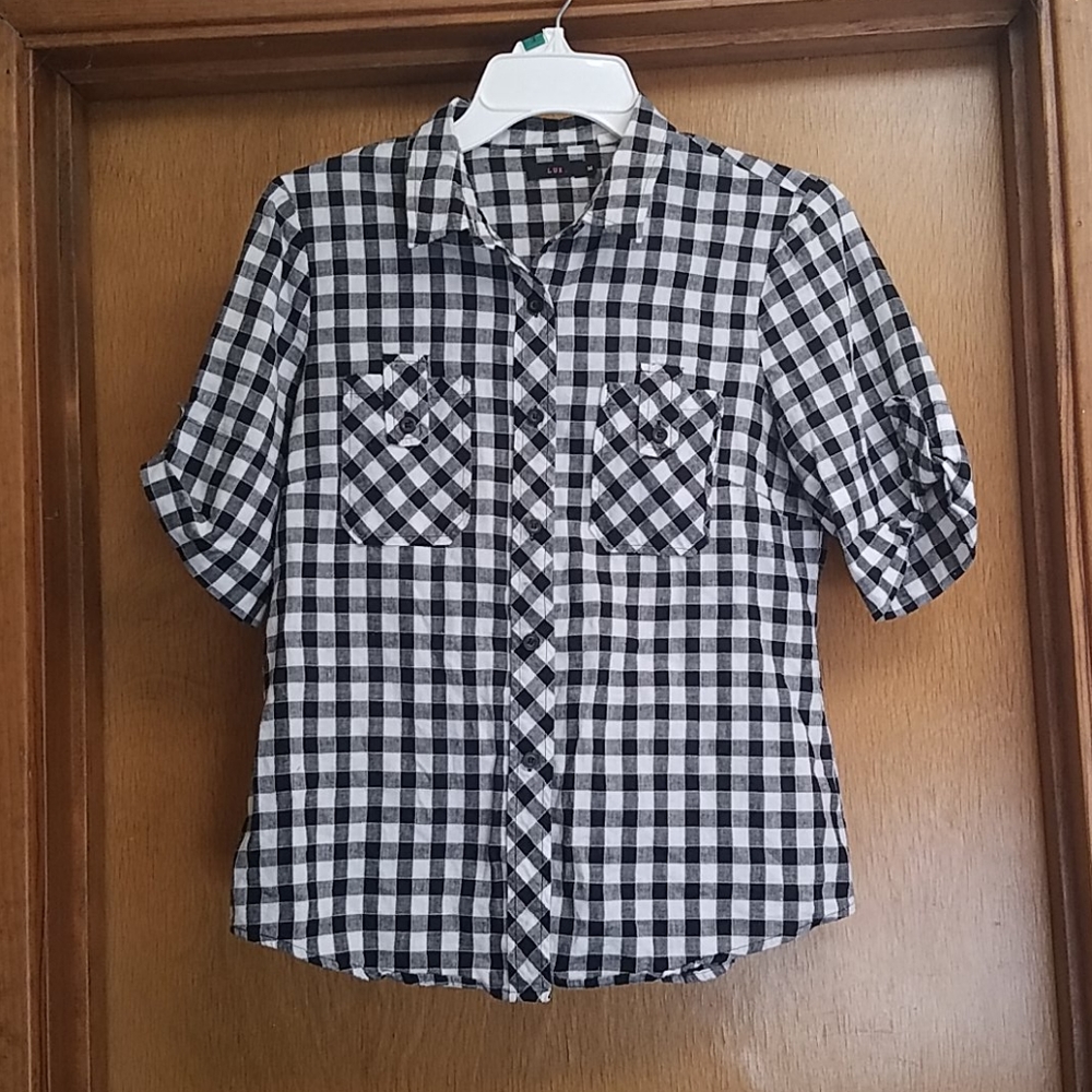 Lux Black White Checker Short Sleeve Button Shirt